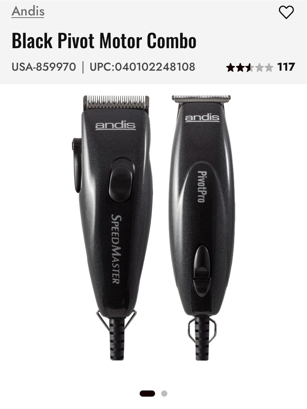 Andis Black Pivot Motor Combo Clippers and Trimmer